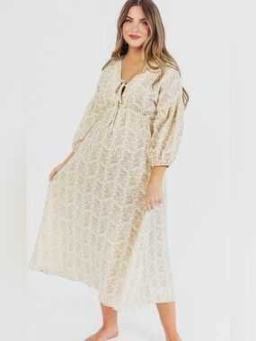 Worth Collective Tan Floral Hunter Dress Small
